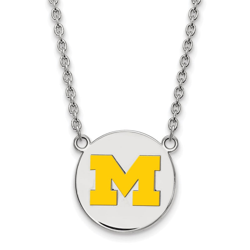 Sterlingsilber Rhodiniert Logoart University Of Michigan Buchstabe M Groß Gelb Emailliert Plättchen Anhänger 18 Zoll Halskette