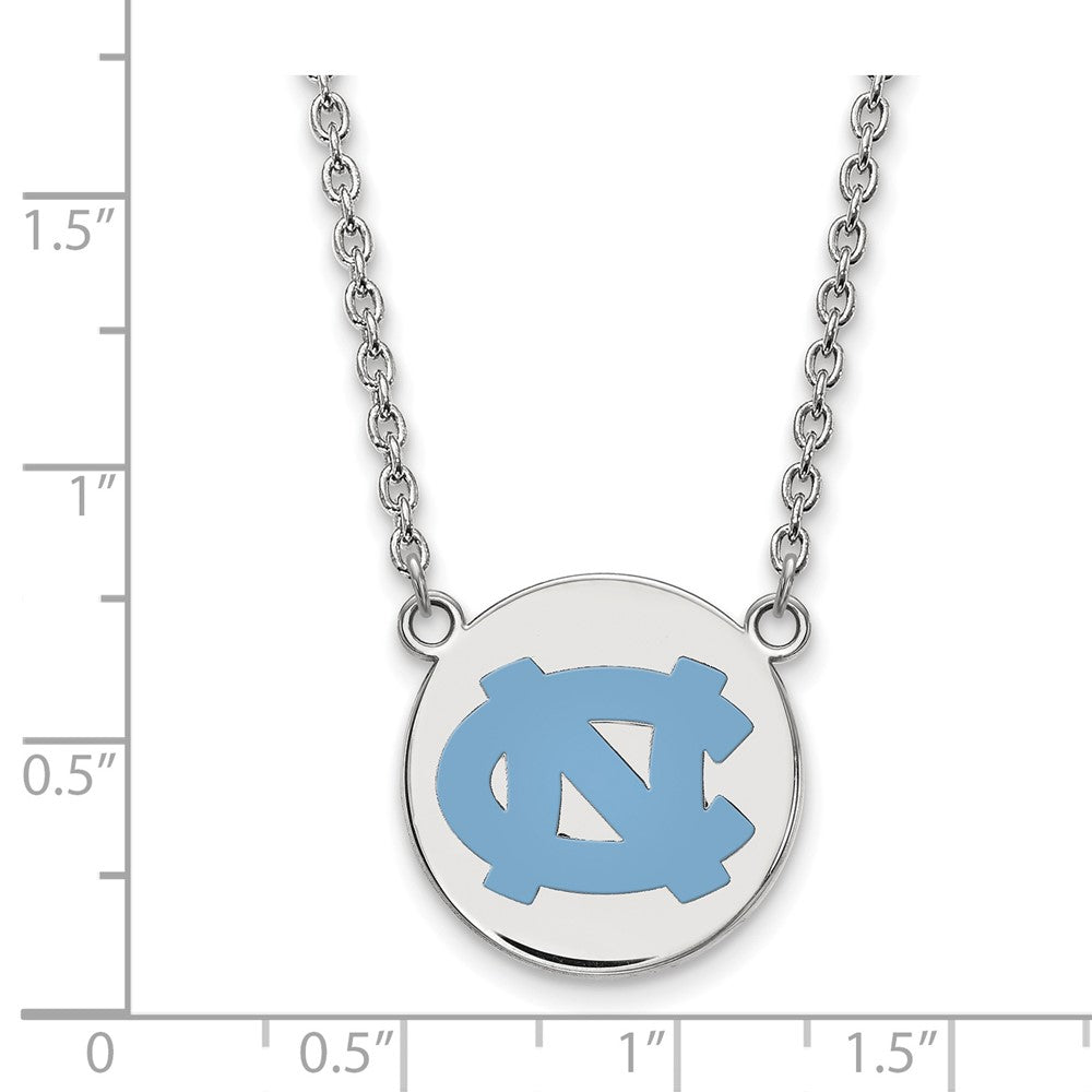 Sterlingsilber Rhodiniert Logoart University Of North Carolina Groß Emailliert Plättchen Anhänger 18 Zoll Halskette