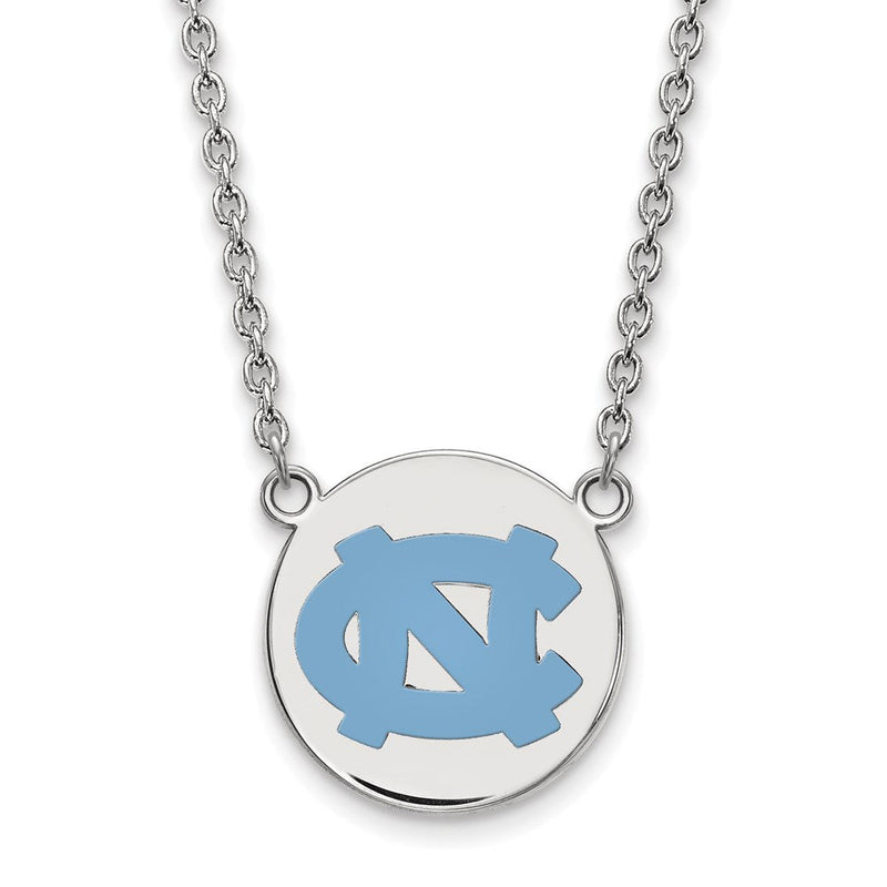 Sterlingsilber Rhodiniert Logoart University Of North Carolina Groß Emailliert Plättchen Anhänger 18 Zoll Halskette