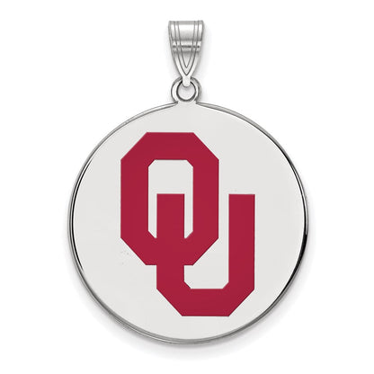 Sterlingsilber Rhodiniert Logoart University Of Oklahoma O U Extra Groß Emailliert Plättchen Anhänger