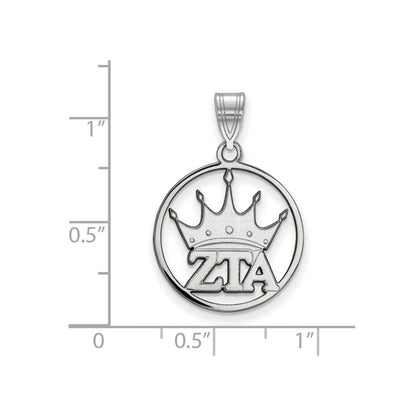 Sterlingsilber Rhodiniert Logoart Zeta Tau Alpha Sorority Symbol Mittel Kreis Anhänger