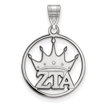 Sterlingsilber Rhodiniert Logoart Zeta Tau Alpha Sorority Symbol Mittel Kreis Anhänger