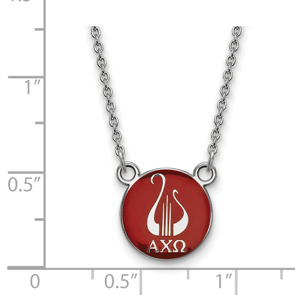 Sterlingsilber Rhodiniert Logoart Alpha Chi Omega Sorority Symbol Klein Farbe Emaille Anhänger 18 Zoll Halskette