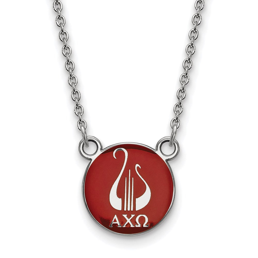 Sterlingsilber Rhodiniert Logoart Alpha Chi Omega Sorority Symbol Klein Farbe Emaille Anhänger 18 Zoll Halskette