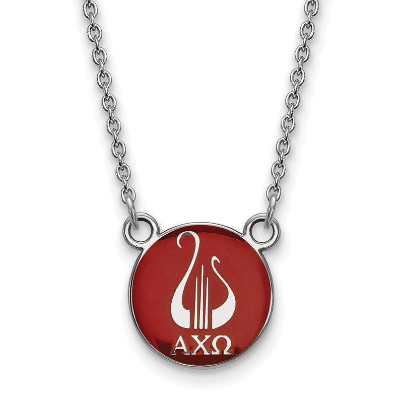 Sterlingsilber Rhodiniert Logoart Alpha Chi Omega Sorority Symbol Klein Farbe Emaille Anhänger 18 Zoll Halskette