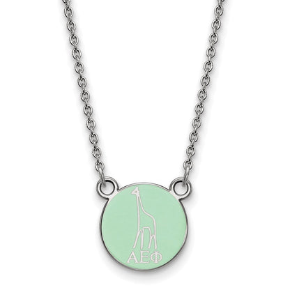 Sterlingsilber Rhodiniert Logoart Alpha Epsilon Phi Extra Sorority Symbol Klein Farbe Emaille Anhänger 18 Zoll Halskette