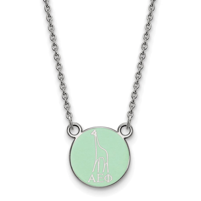 Sterlingsilber Rhodiniert Logoart Alpha Epsilon Phi Extra Sorority Symbol Klein Farbe Emaille Anhänger 18 Zoll Halskette
