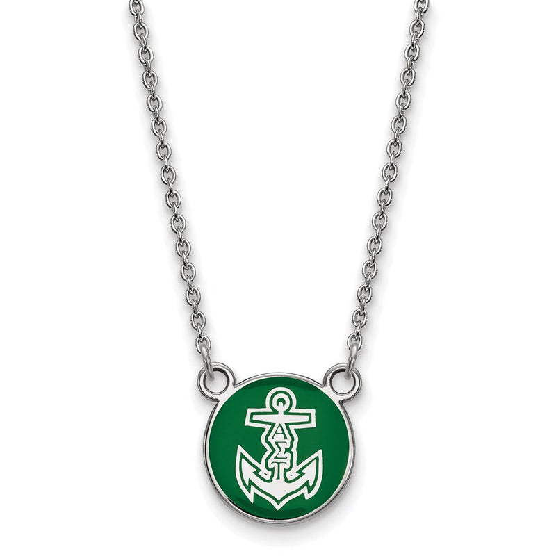 Sterlingsilber Rhodiniert Logoart Alpha Sigma Tau Sorority Symbol Klein Farbe Emaille Anhänger 18 Zoll Halskette
