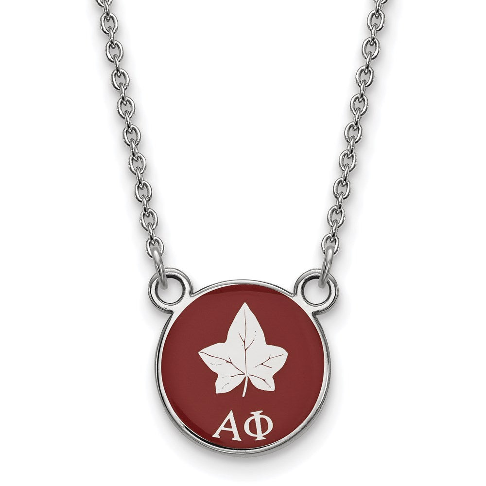 Sterlingsilber Rhodiniert Logoart Alpha Phi Sorority Symbol Klein Farbe Emaille Anhänger 18 Zoll Halskette