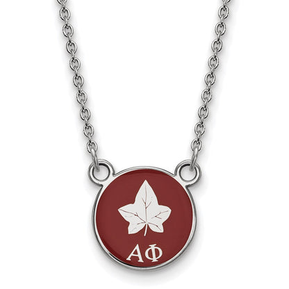 Sterlingsilber Rhodiniert Logoart Alpha Phi Sorority Symbol Klein Farbe Emaille Anhänger 18 Zoll Halskette