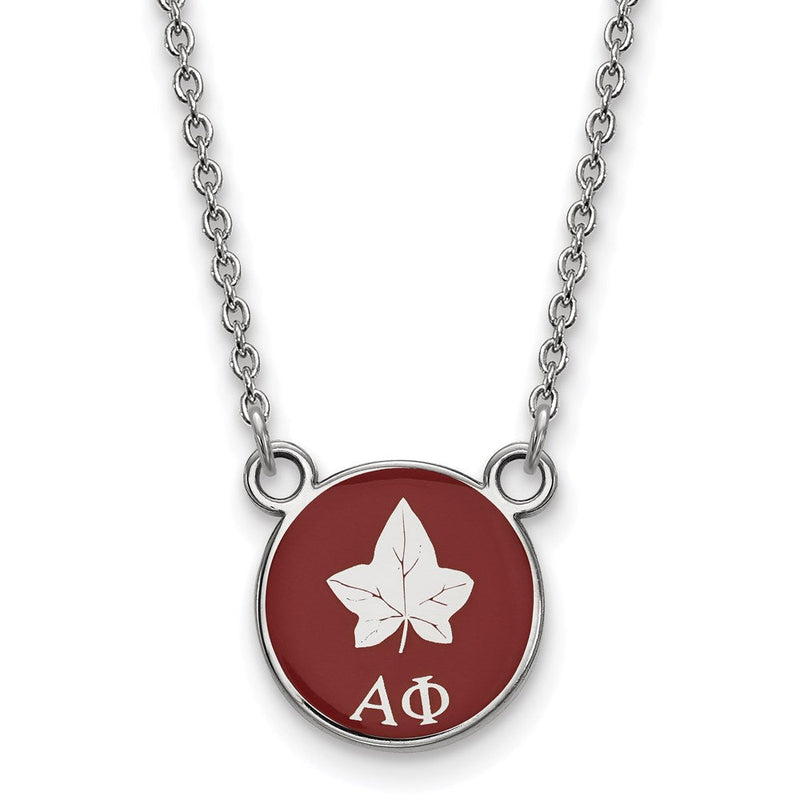 Sterlingsilber Rhodiniert Logoart Alpha Phi Sorority Symbol Klein Farbe Emaille Anhänger 18 Zoll Halskette