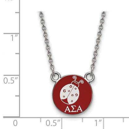Sterlingsilber Rhodiniert Logoart Alpha Sigma Sorority Symbol Klein Farbe Emaille Anhänger 18 Zoll Halskette