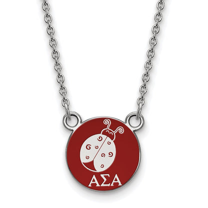 Sterlingsilber Rhodiniert Logoart Alpha Sigma Sorority Symbol Klein Farbe Emaille Anhänger 18 Zoll Halskette