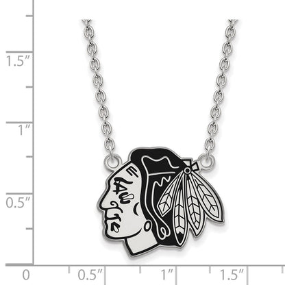 Sterlingsilber Rhodiniert Nhl Logoart Chicago Blackhawks Groß Emailliert Anhänger 18 Zoll Halskette