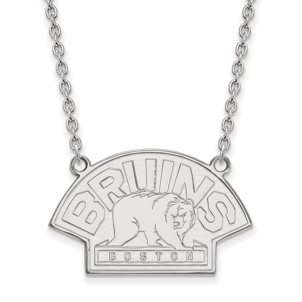 Sterlingsilber Rhodiniert Nhl Logoart Boston Bruins Groß Anhänger 18 Zoll Halskette