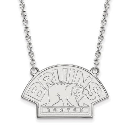 Sterlingsilber Rhodiniert Nhl Logoart Boston Bruins Groß Anhänger 18 Zoll Halskette