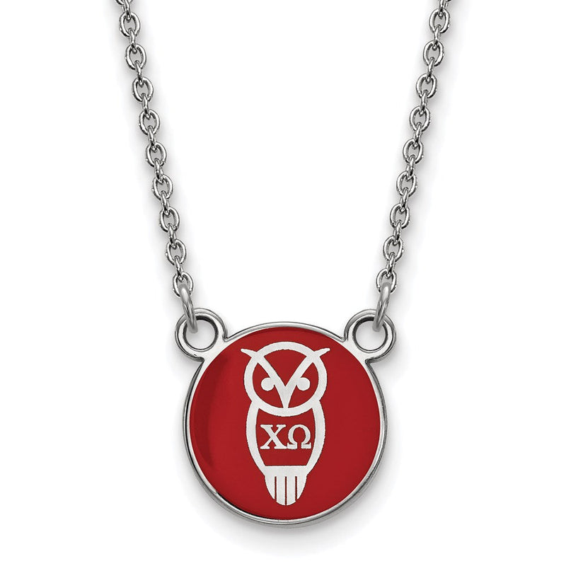 Sterlingsilber Rhodiniert Logoart Chi Omega Sorority Symbol Klein Farbe Emaille Anhänger 18 Zoll Halskette