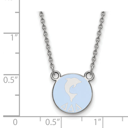 Sterlingsilber Rhodiniert Logoart Delta Sorority Symbol Klein Farbe Emaille Anhänger 18 Zoll Halskette