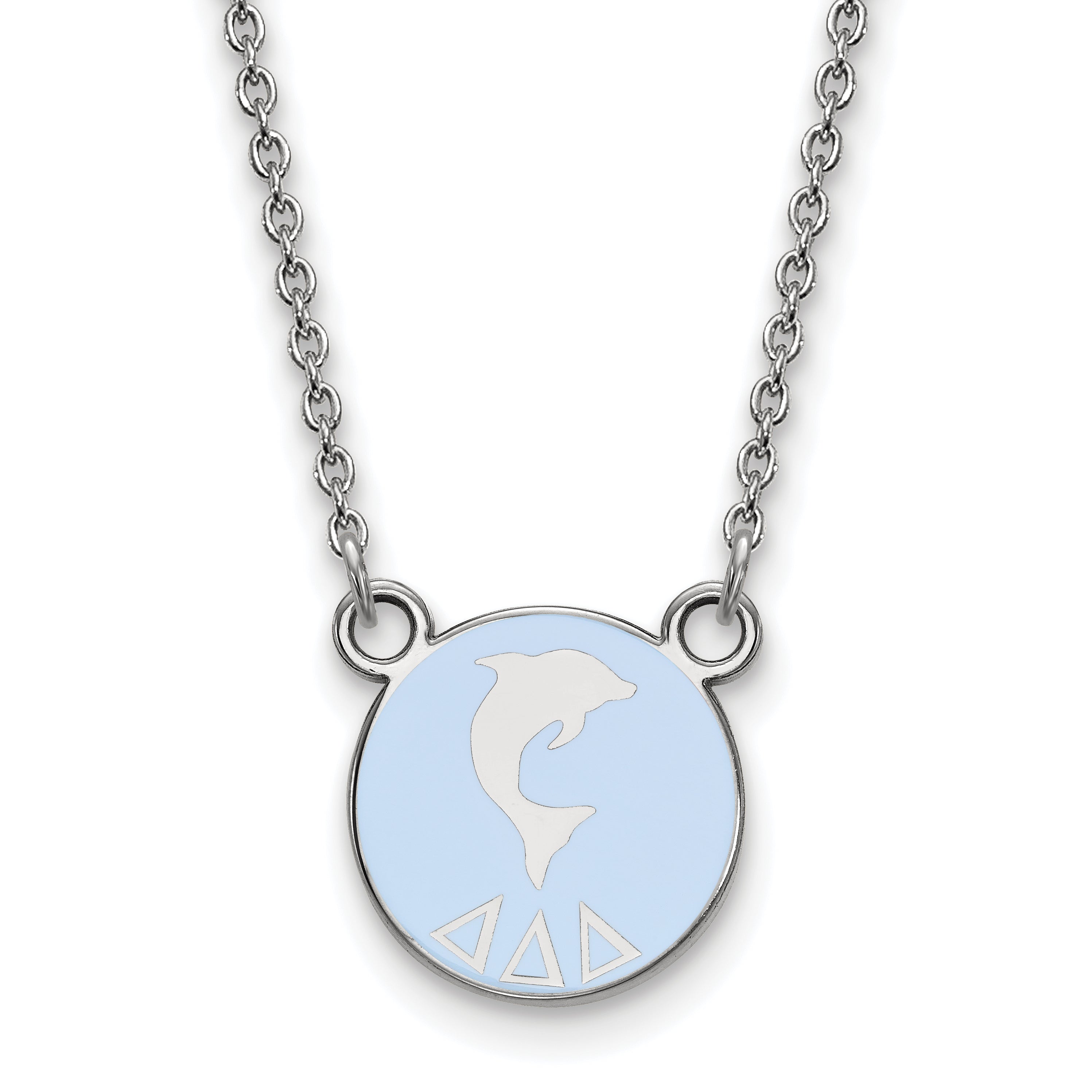 Sterlingsilber Rhodiniert Logoart Delta Sorority Symbol Klein Farbe Emaille Anhänger 18 Zoll Halskette