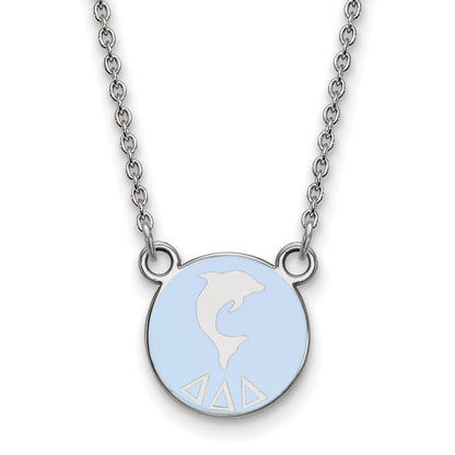 Sterlingsilber Rhodiniert Logoart Delta Sorority Symbol Klein Farbe Emaille Anhänger 18 Zoll Halskette