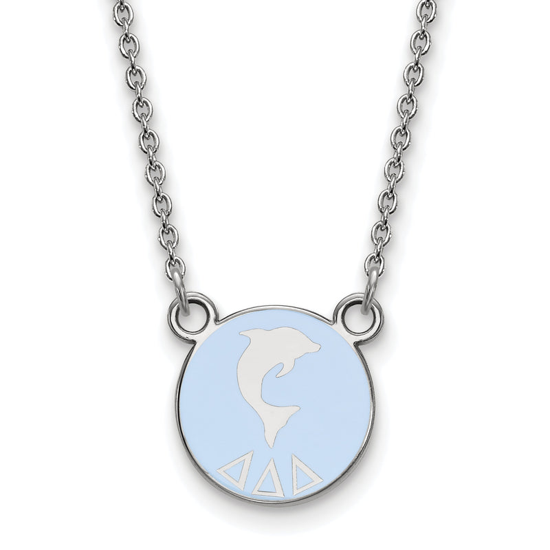 Sterlingsilber Rhodiniert Logoart Delta Sorority Symbol Klein Farbe Emaille Anhänger 18 Zoll Halskette