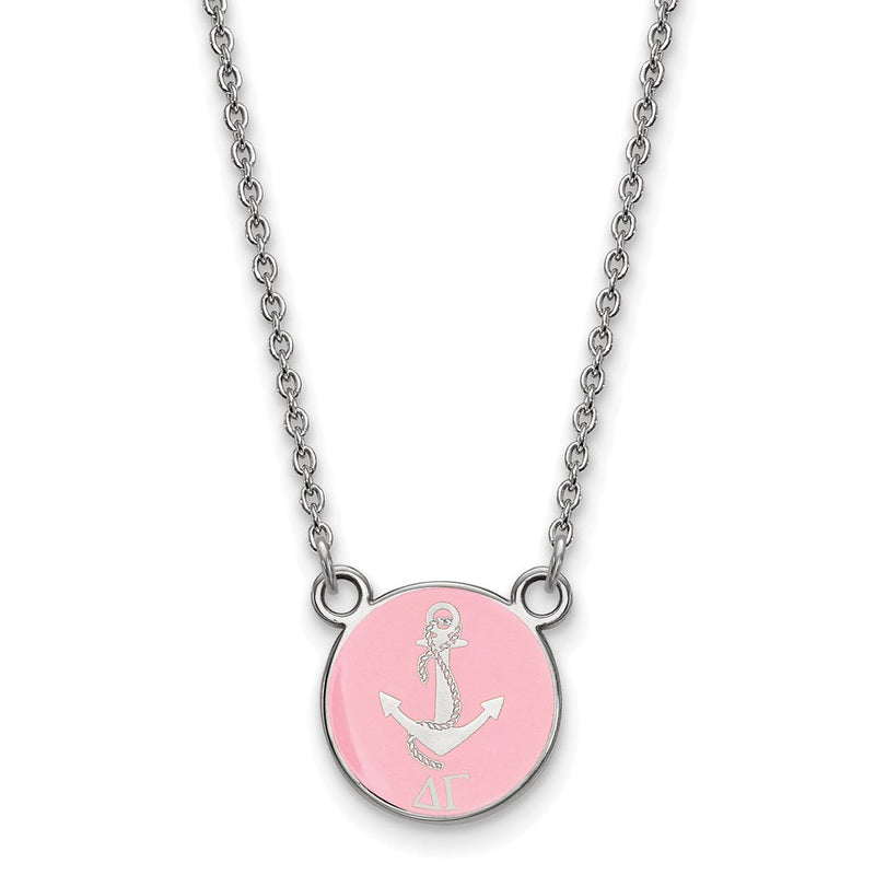 Sterlingsilber Rhodiniert Logoart Delta Gamma Sorority Symbol Klein Farbe Emaille Anhänger 18 Zoll Halskette