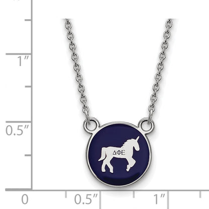 Sterlingsilber Rhodiniert Logoart Delta Phi Epsilon Sorority Symbol Klein Farbe Emaille Anhänger 18 Zoll Halskette