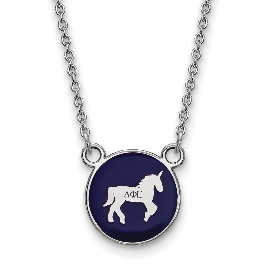 Sterlingsilber Rhodiniert Logoart Delta Phi Epsilon Sorority Symbol Klein Farbe Emaille Anhänger 18 Zoll Halskette