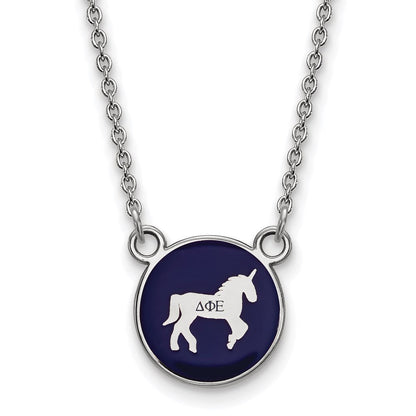 Sterlingsilber Rhodiniert Logoart Delta Phi Epsilon Sorority Symbol Klein Farbe Emaille Anhänger 18 Zoll Halskette
