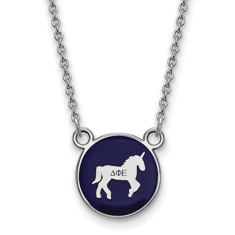 Sterlingsilber Rhodiniert Logoart Delta Phi Epsilon Sorority Symbol Klein Farbe Emaille Anhänger 18 Zoll Halskette