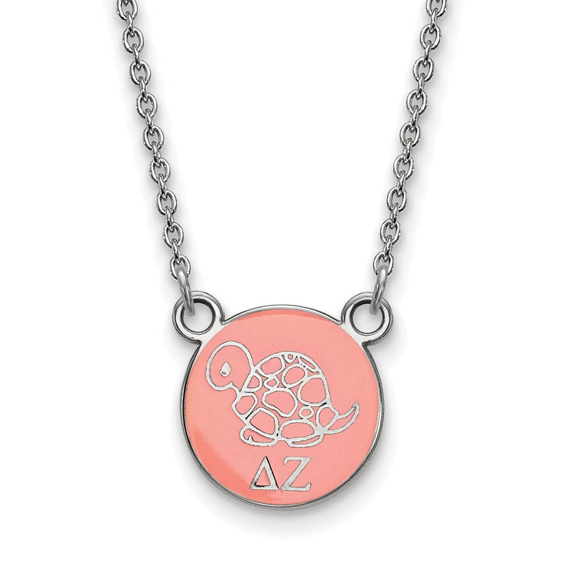 Sterlingsilber Rhodiniert Logoart Delta Zeta Sorority Symbol Klein Farbe Emaille Anhänger 18 Zoll Halskette