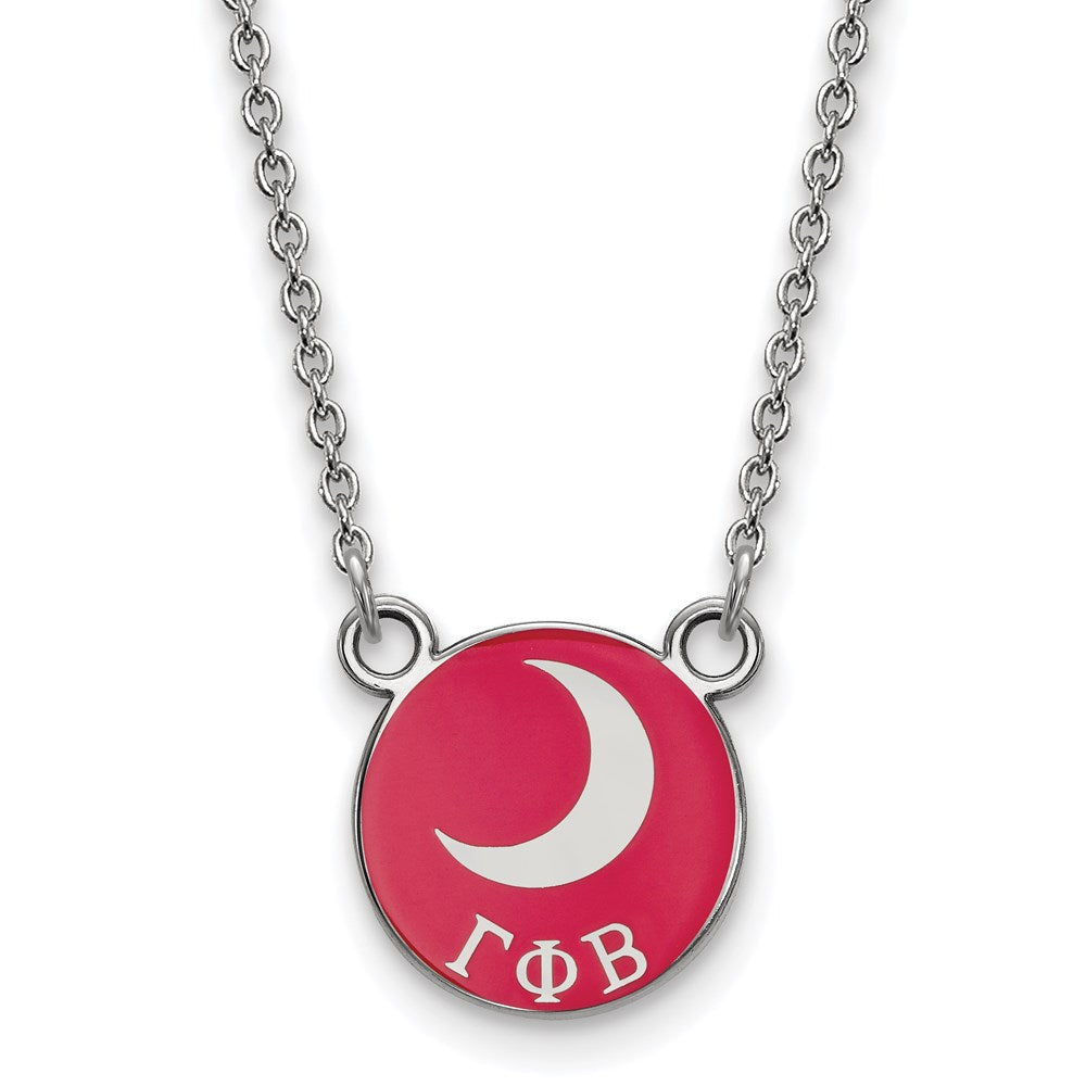 Sterlingsilber Rhodiniert Logoart Gamma Phi Beta Sorority Symbol Klein Farbe Emaille Anhänger 18 Zoll Halskette