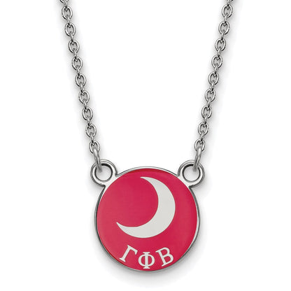 Sterlingsilber Rhodiniert Logoart Gamma Phi Beta Sorority Symbol Klein Farbe Emaille Anhänger 18 Zoll Halskette