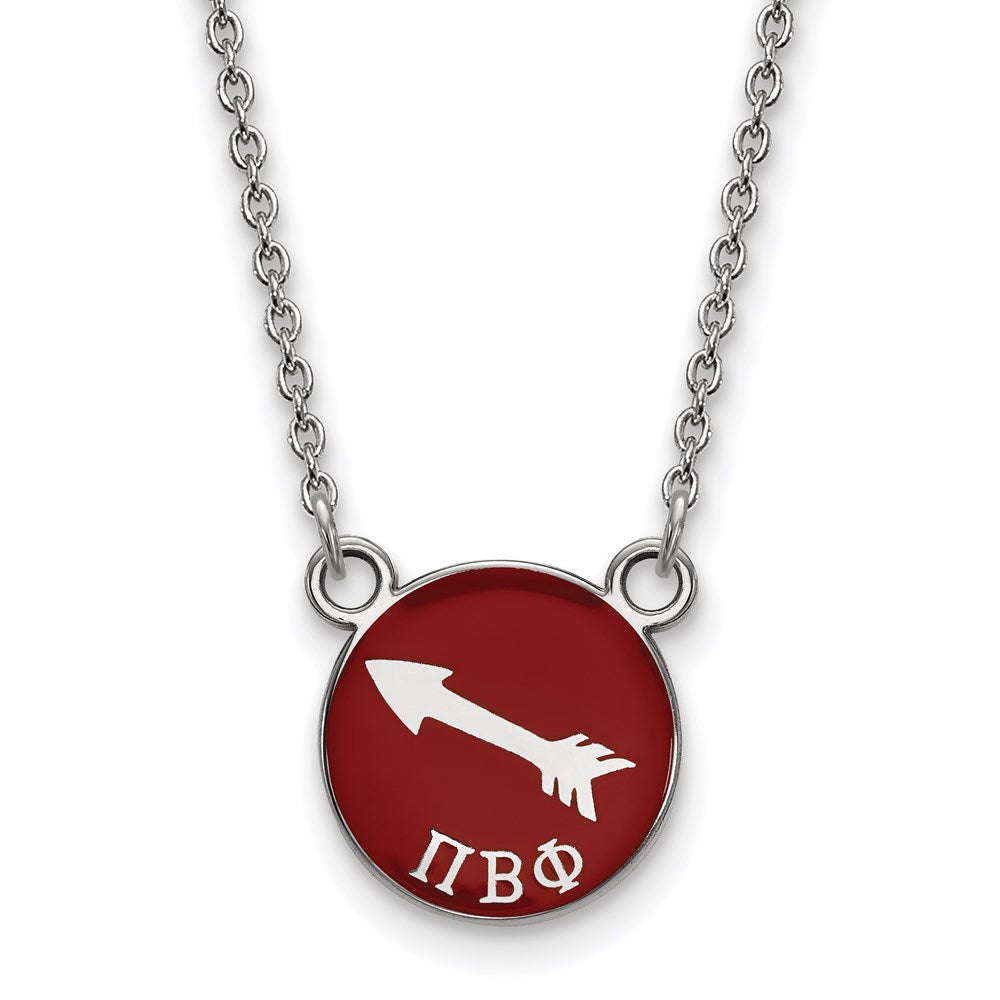 Sterlingsilber Rhodiniert Logoart Pi Beta Phi Sorority Symbol Klein Farbe Emaille Anhänger 18 Zoll Halskette