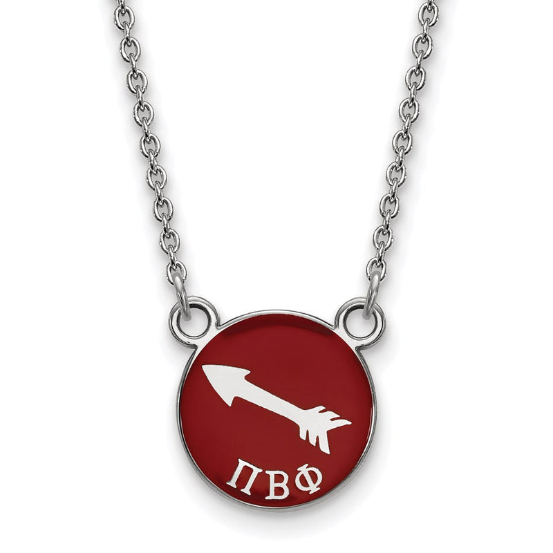Sterlingsilber Rhodiniert Logoart Pi Beta Phi Sorority Symbol Klein Farbe Emaille Anhänger 18 Zoll Halskette
