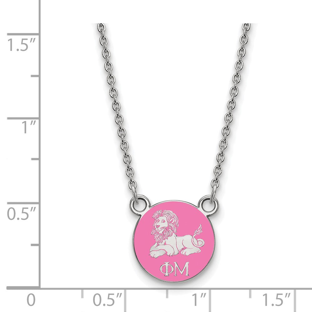 Sterlingsilber Rhodiniert Logoart Phi Mu Extra Sorority Symbol Klein Farbe Emaille Anhänger 18 Zoll Halskette