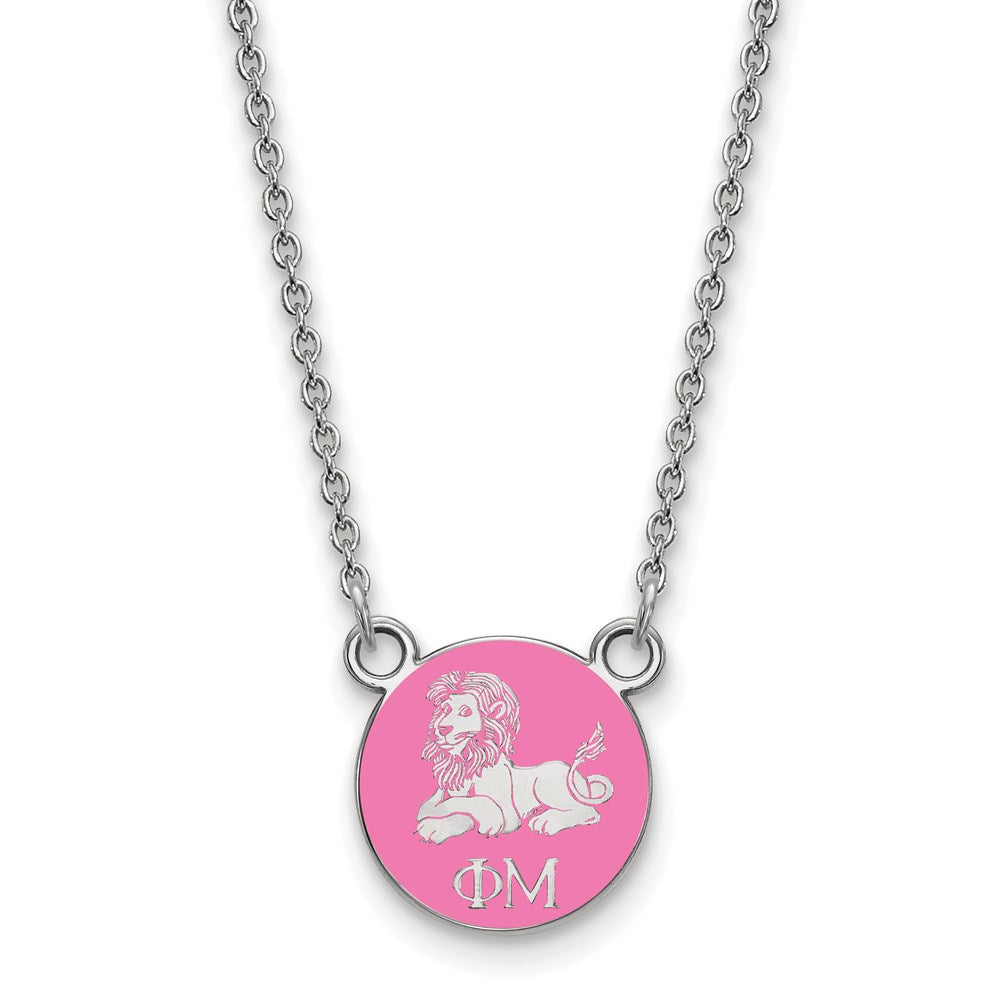 Sterlingsilber Rhodiniert Logoart Phi Mu Extra Sorority Symbol Klein Farbe Emaille Anhänger 18 Zoll Halskette