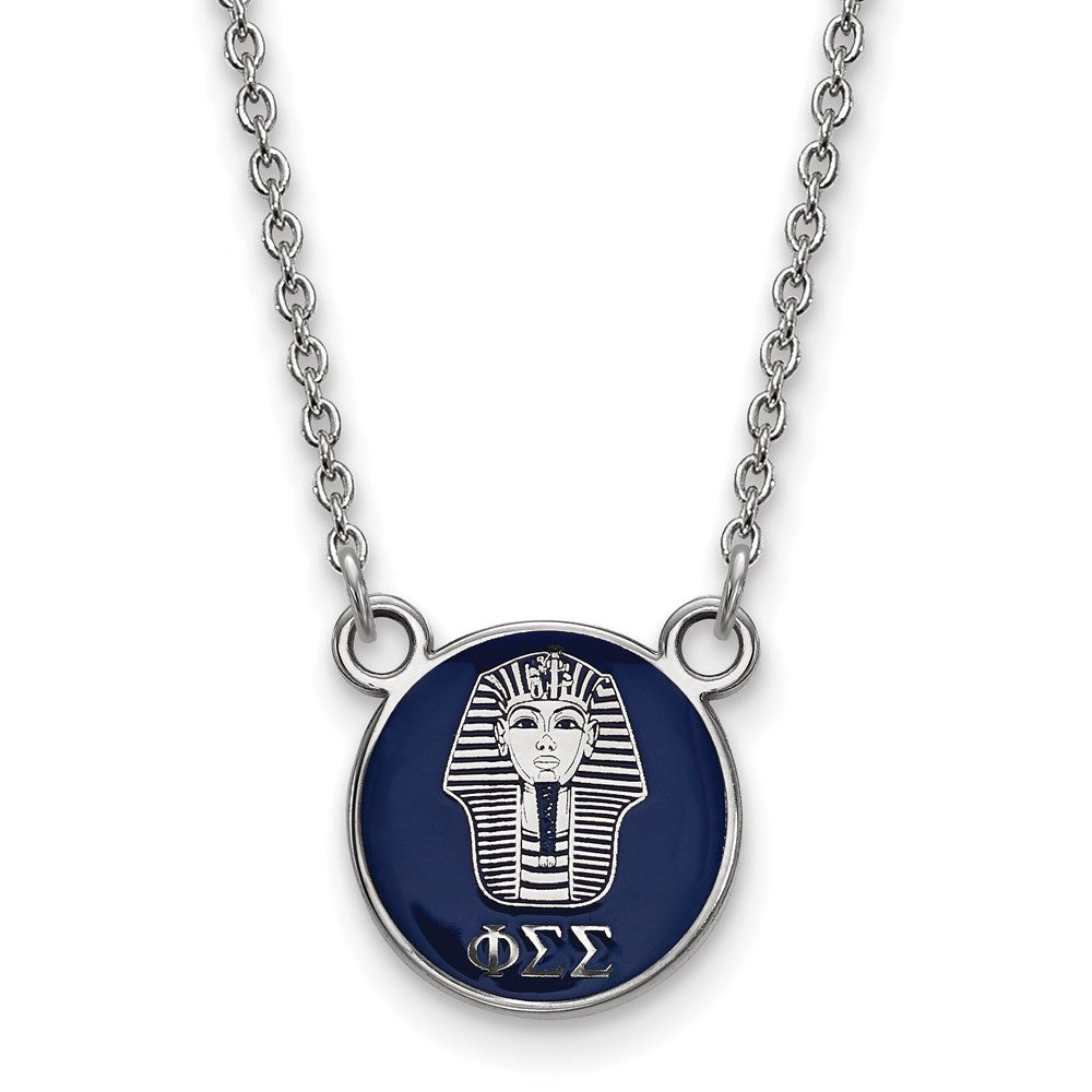 Sterlingsilber Rhodiniert Logoart Phi Sigma Sorority Symbol Klein Farbe Emaille Anhänger 18 Zoll Halskette
