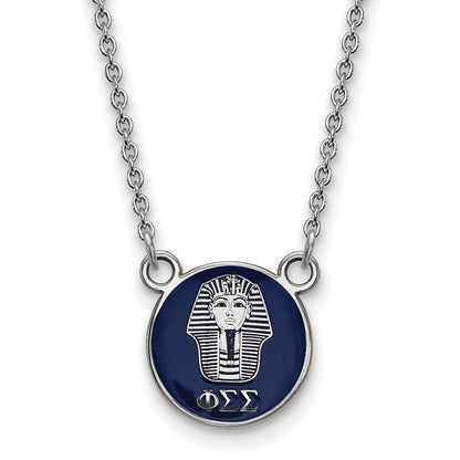 Sterlingsilber Rhodiniert Logoart Phi Sigma Sorority Symbol Klein Farbe Emaille Anhänger 18 Zoll Halskette