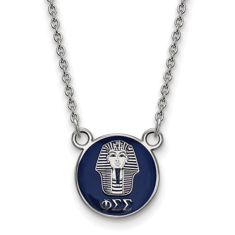 Sterlingsilber Rhodiniert Logoart Phi Sigma Sorority Symbol Klein Farbe Emaille Anhänger 18 Zoll Halskette