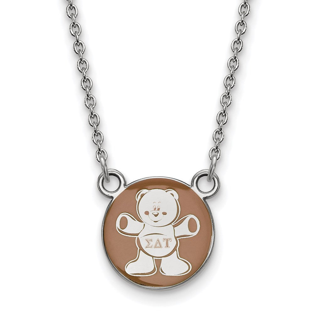 Sterlingsilber Rhodiniert Logoart Sigma Delta Tau Sorority Symbol Klein Farbe Emaille Anhänger 18 Zoll Halskette