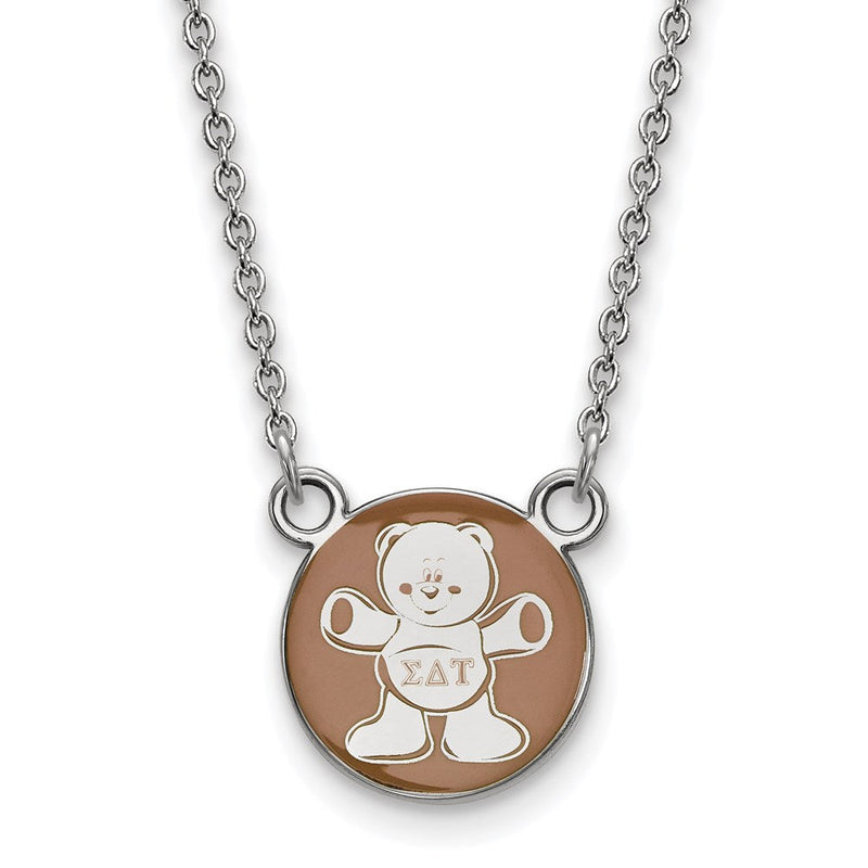 Sterlingsilber Rhodiniert Logoart Sigma Delta Tau Sorority Symbol Klein Farbe Emaille Anhänger 18 Zoll Halskette