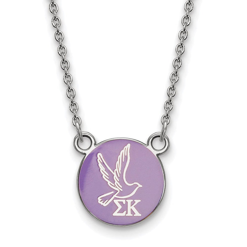 Sterlingsilber Rhodiniert Logoart Sigma Kappa Sorority Symbol Klein Farbe Emaille Anhänger 18 Zoll Halskette