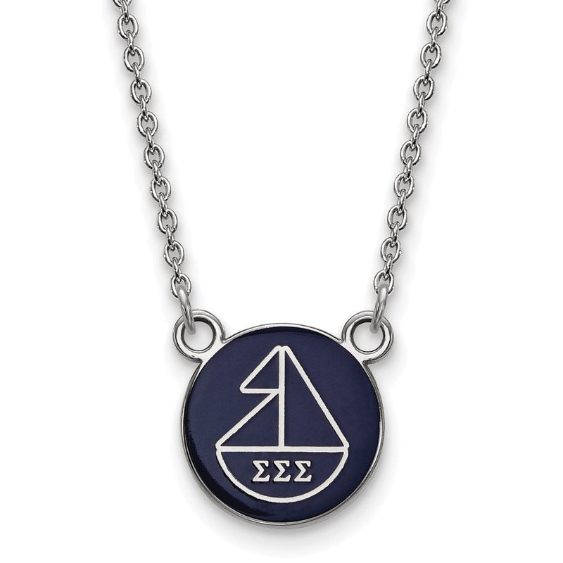 Sterlingsilber Rhodiniert Logoart Sigma Sorority Symbol Klein Farbe Emaille Anhänger 18 Zoll Halskette