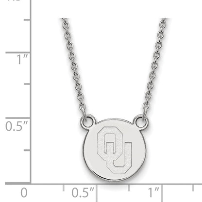 Sterlingsilber Rhodiniert Logoart University Of Oklahoma O U Klein Plättchen 18 Zoll Halskette