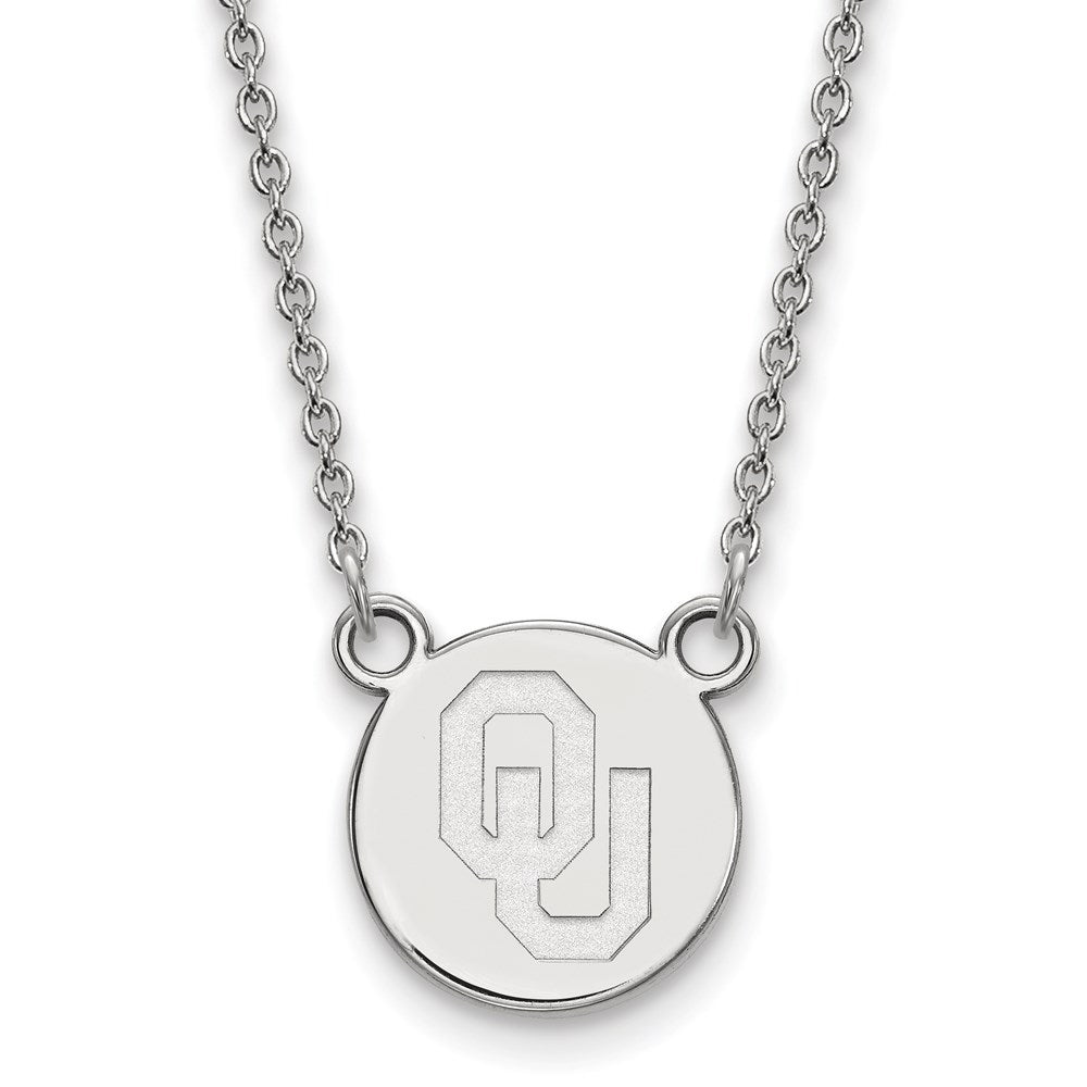 Sterlingsilber Rhodiniert Logoart University Of Oklahoma O U Klein Plättchen 18 Zoll Halskette