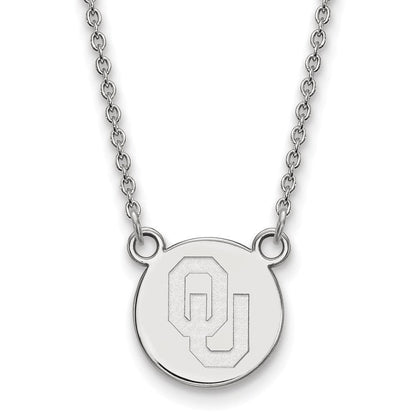Sterlingsilber Rhodiniert Logoart University Of Oklahoma O U Klein Plättchen 18 Zoll Halskette