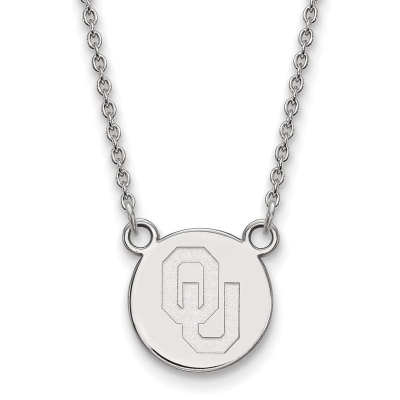 Sterlingsilber Rhodiniert Logoart University Of Oklahoma O U Klein Plättchen 18 Zoll Halskette