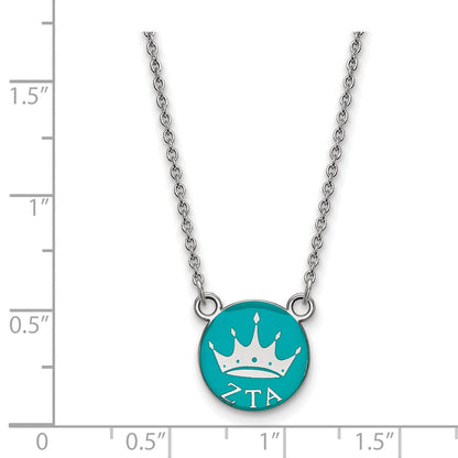 Sterlingsilber Rhodiniert Logoart Zeta Tau Alpha Sorority Symbol Klein Farbe Emaille Anhänger 18 Zoll Halskette