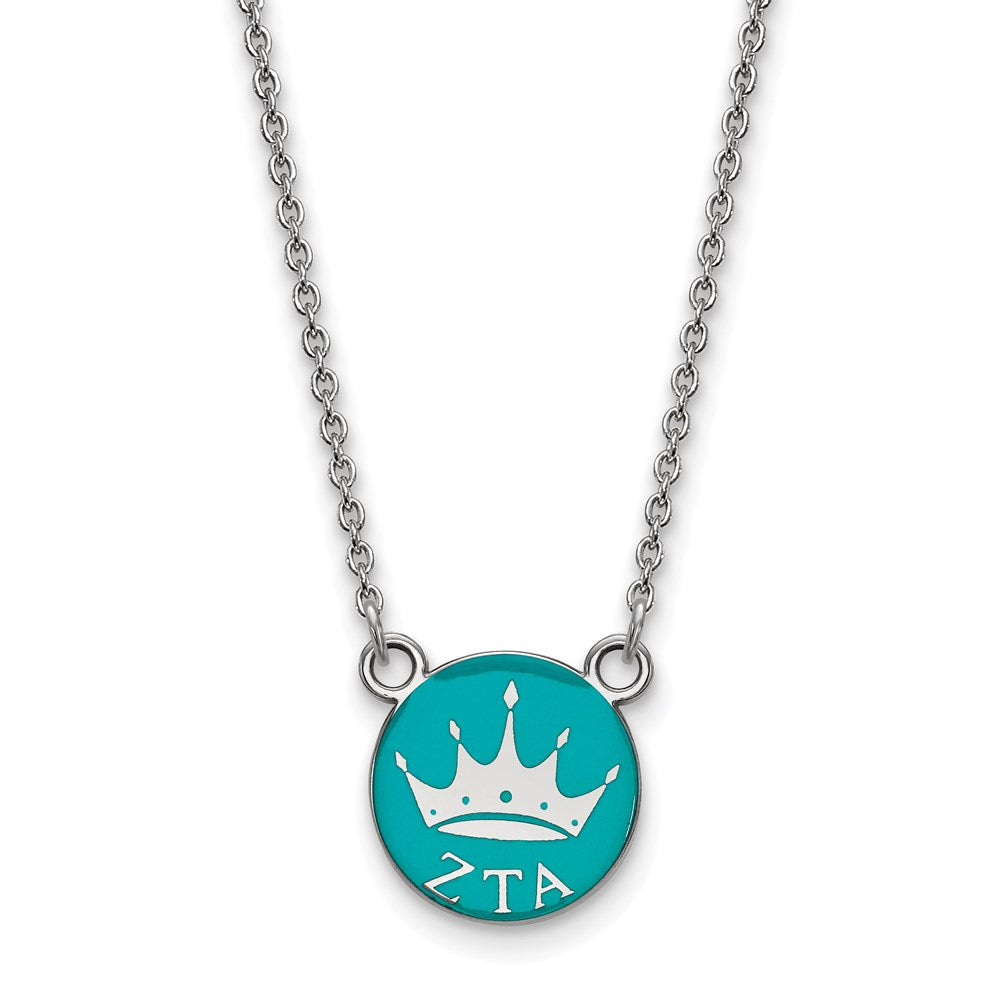 Sterlingsilber Rhodiniert Logoart Zeta Tau Alpha Sorority Symbol Klein Farbe Emaille Anhänger 18 Zoll Halskette